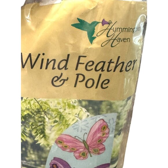 Hummingbird Haven Butterfly Wind Feather & Pole 40" X 11" Garden Flag - Picture 6 of 6
